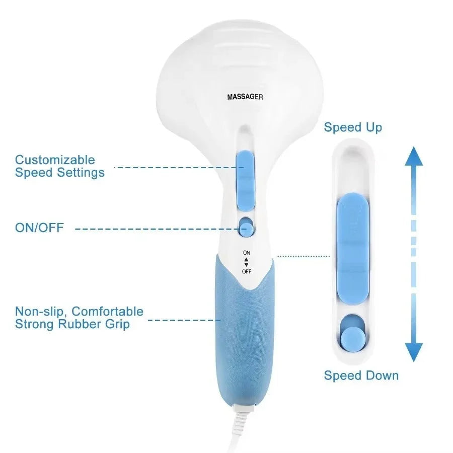 Percussion Massager Dual Vibration Heads Adjustable Speed Angled Handle
