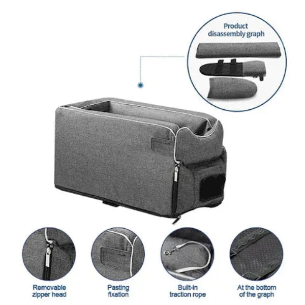 Pet Car Seat Bag Zipper Entry Collar Lanyard