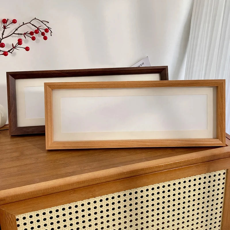 Picture Frame Wood Glass Front Long Format Ready to Hang