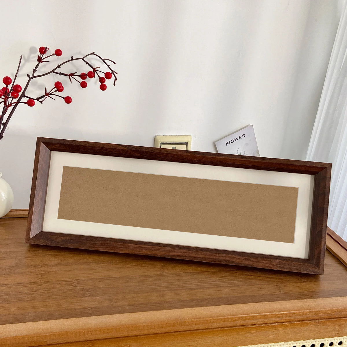 Picture Frame Wood Glass Front Long Format Ready to Hang