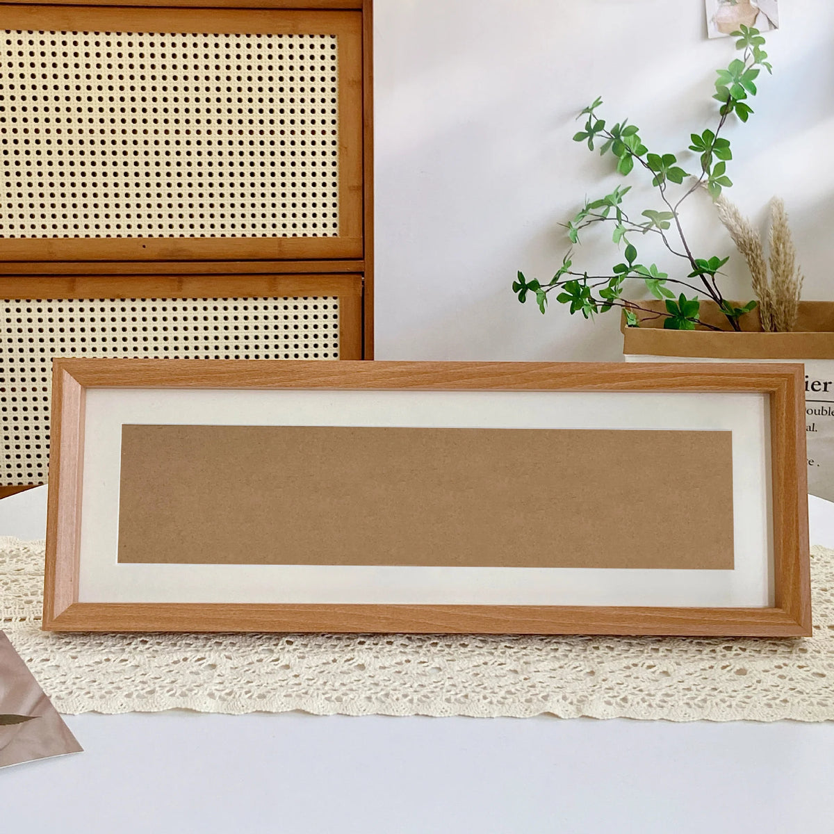 Picture Frame Wood Glass Front Long Format Ready to Hang