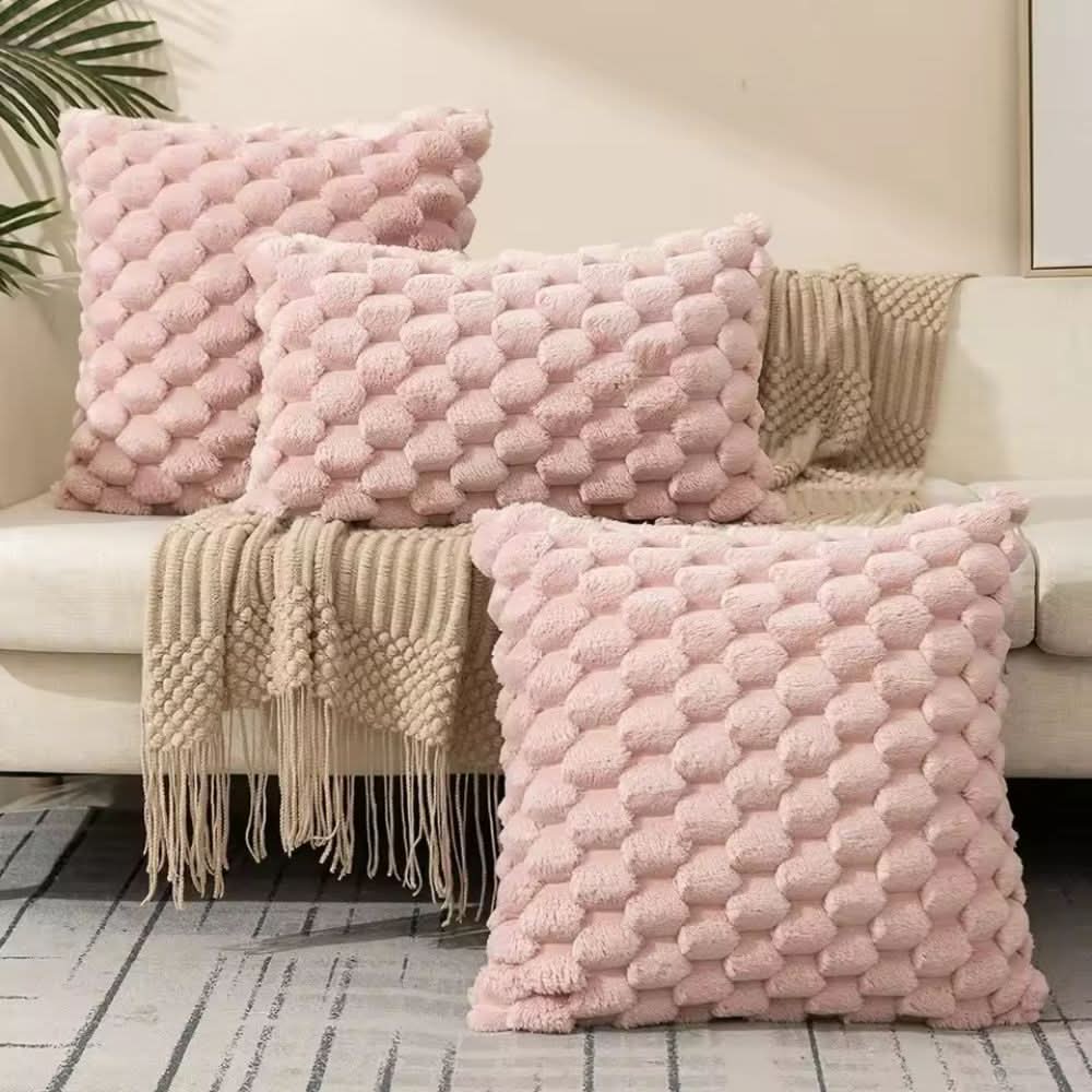 Pillow Cover 3D Grid Plush Machine Washable