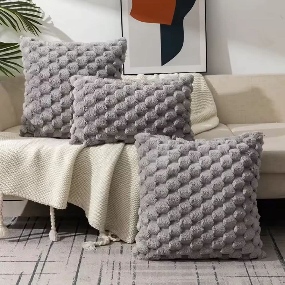 Pillow Cover 3D Grid Plush Machine Washable