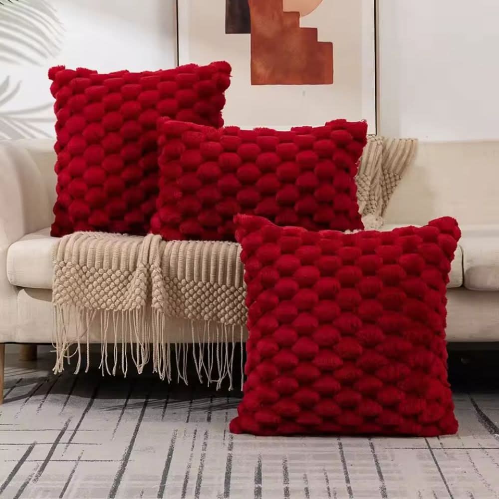 Pillow Cover 3D Grid Plush Machine Washable