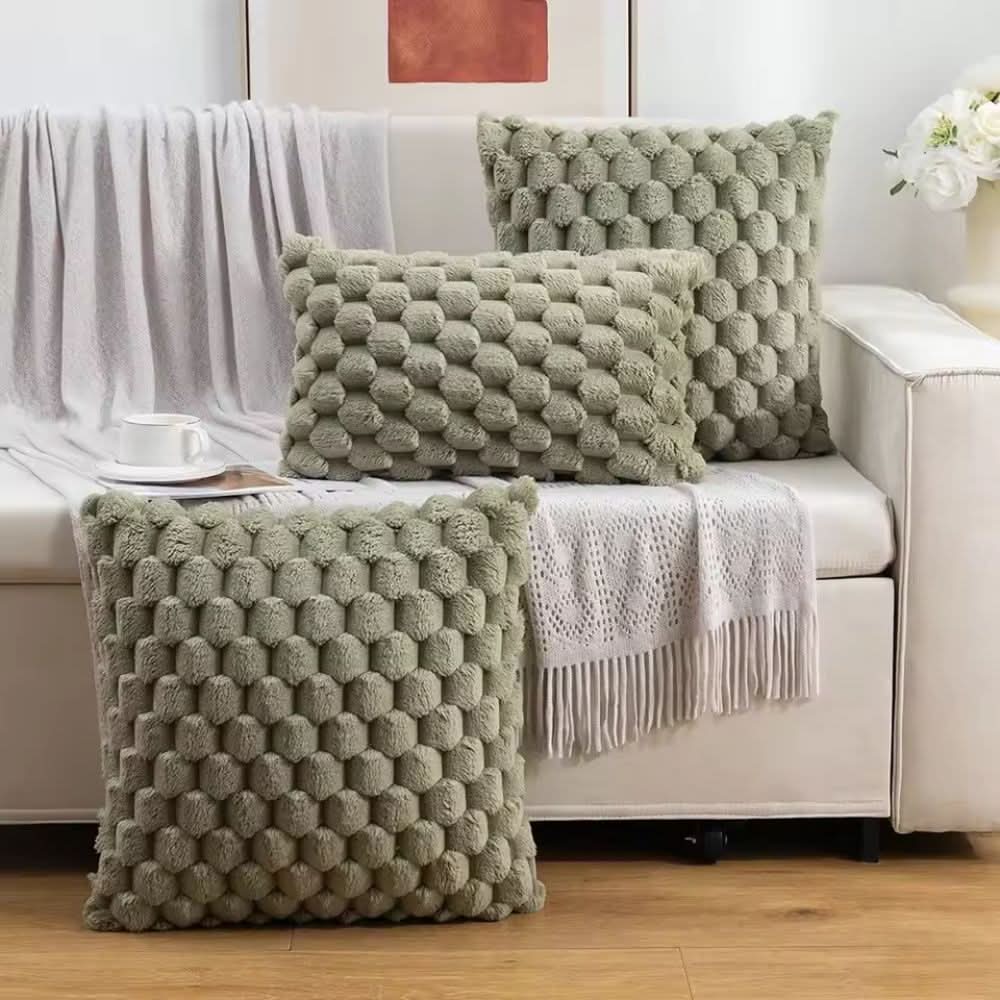 Pillow Cover 3D Grid Plush Machine Washable