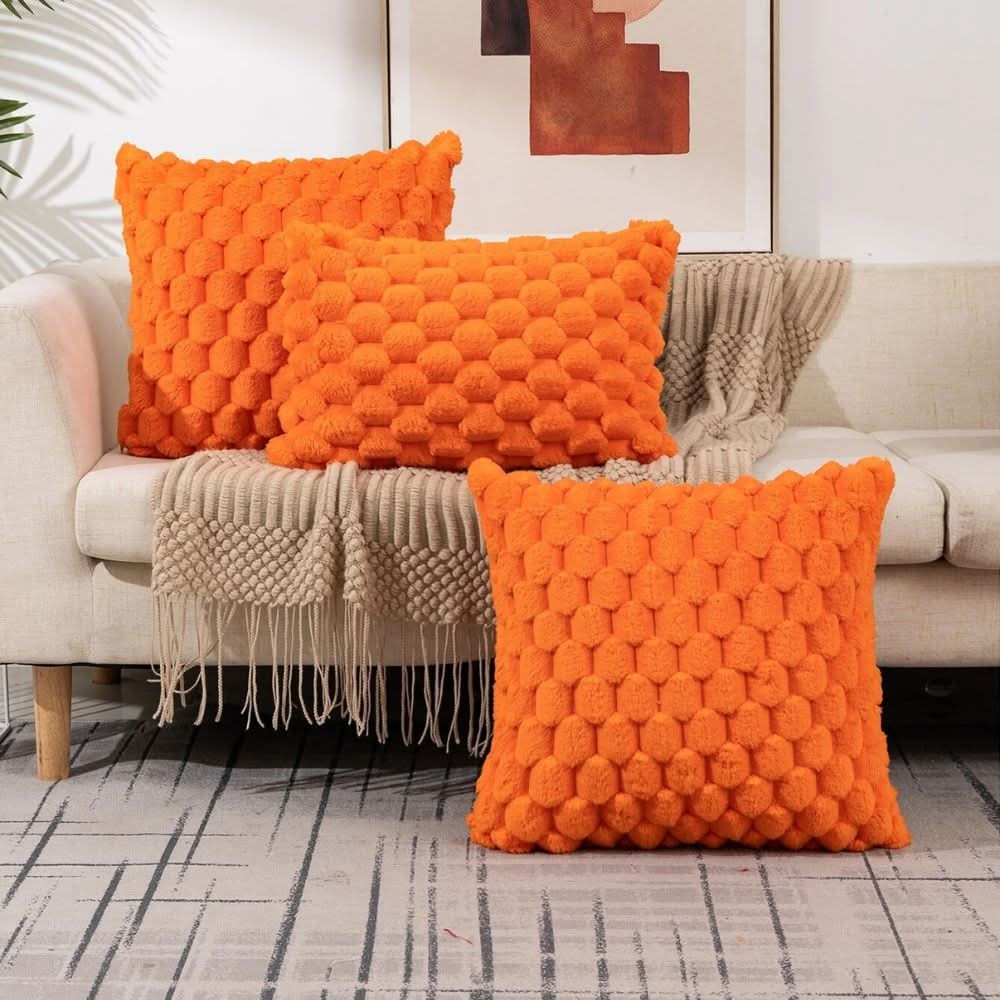 Pillow Cover 3D Grid Plush Machine Washable