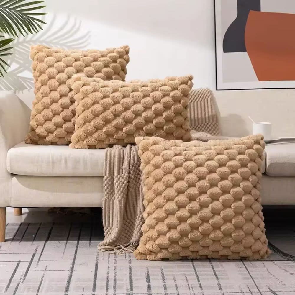 Pillow Cover 3D Grid Plush Machine Washable