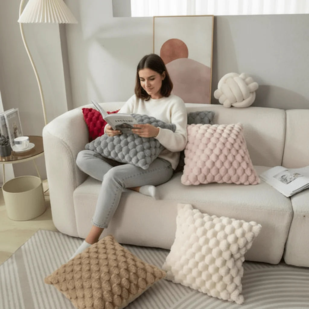 Pillow Cover 3D Grid Plush Machine Washable