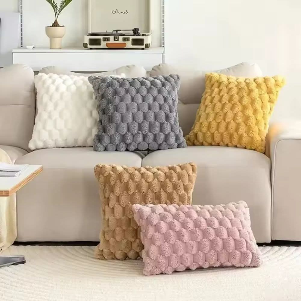 Pillow Cover 3D Grid Plush Machine Washable