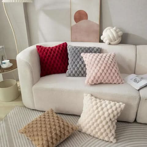 Pillow Cover 3D Grid Plush Machine Washable