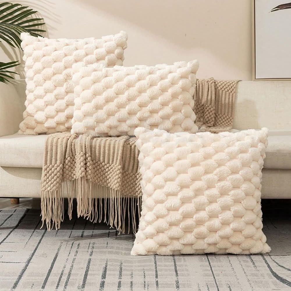 Pillow Cover 3D Grid Plush Machine Washable