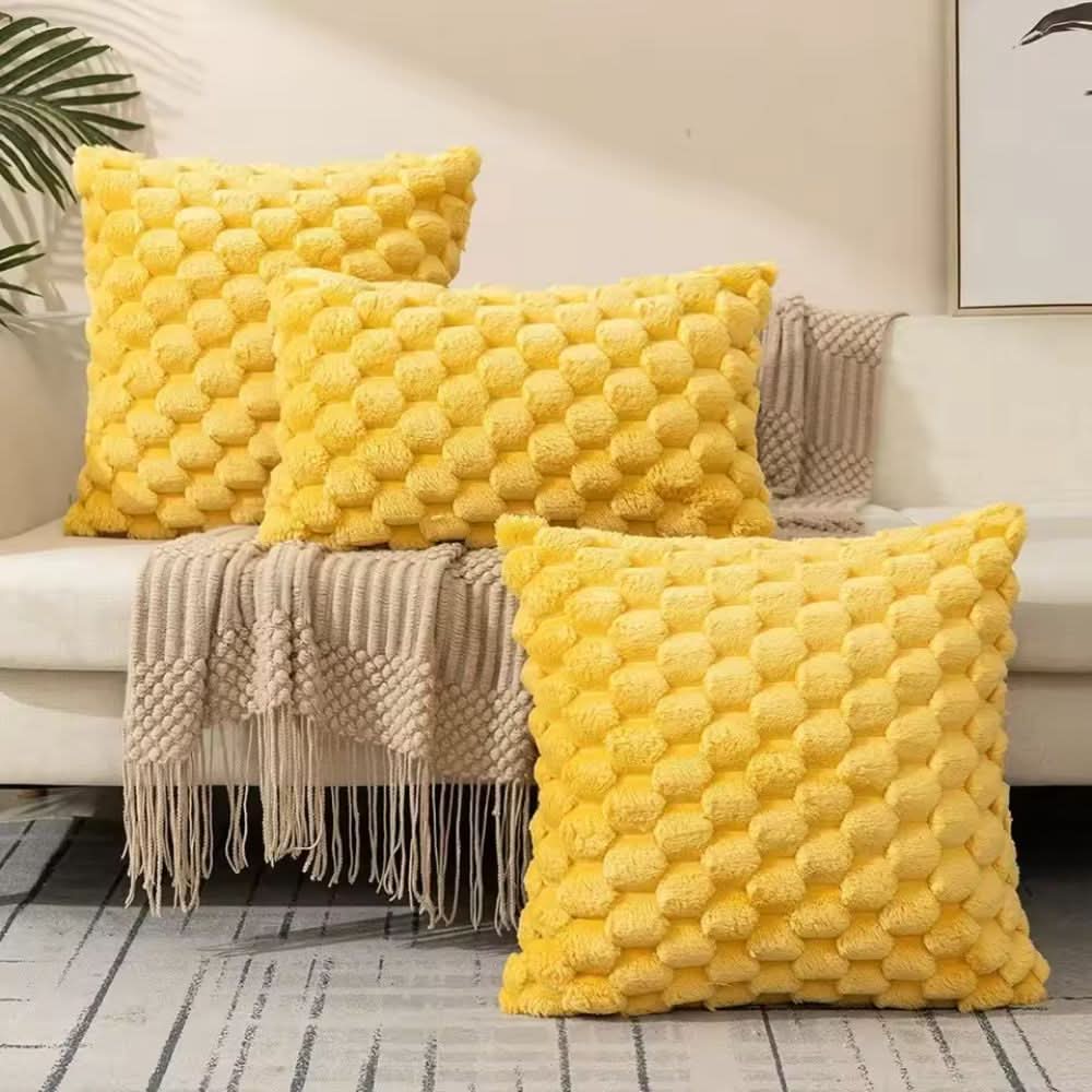 Pillow Cover 3D Grid Plush Machine Washable