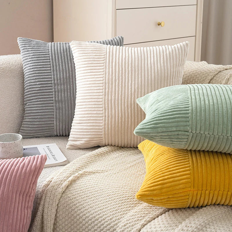 Pillow Cover Corduroy Mixed Ribbed Design Hidden Zipper