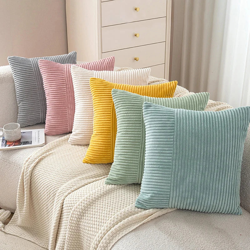 Pillow Cover Corduroy Mixed Ribbed Design Hidden Zipper