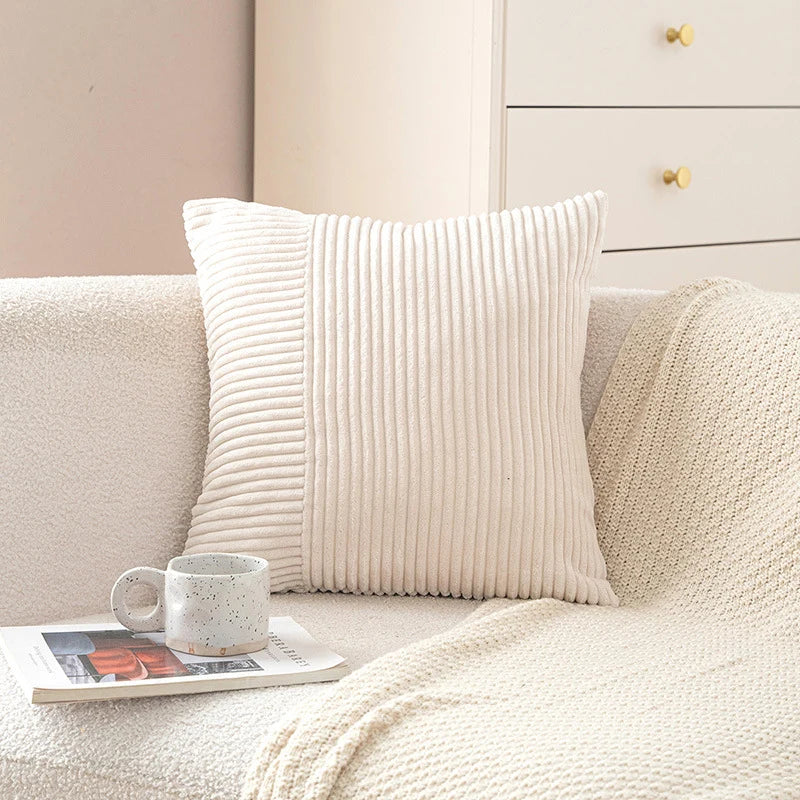 Pillow Cover Corduroy Mixed Ribbed Design Hidden Zipper