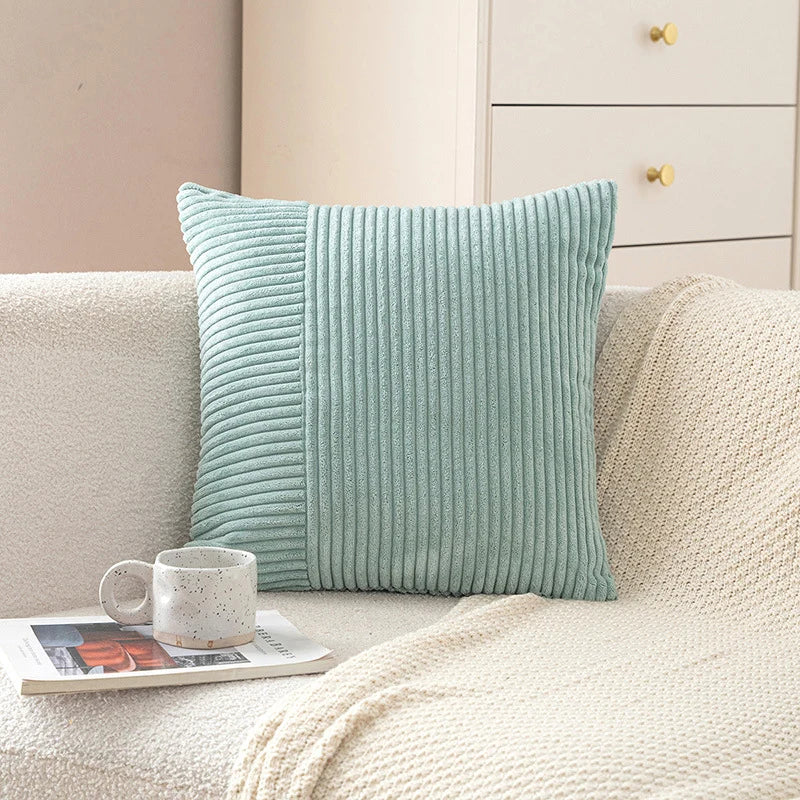 Pillow Cover Corduroy Mixed Ribbed Design Hidden Zipper