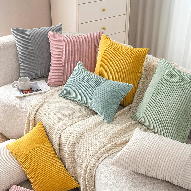 Pillow Cover Corduroy Mixed Ribbed Design Hidden Zipper