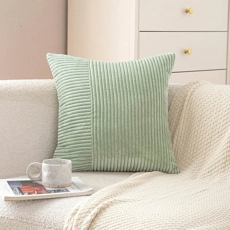 Pillow Cover Corduroy Mixed Ribbed Design Hidden Zipper