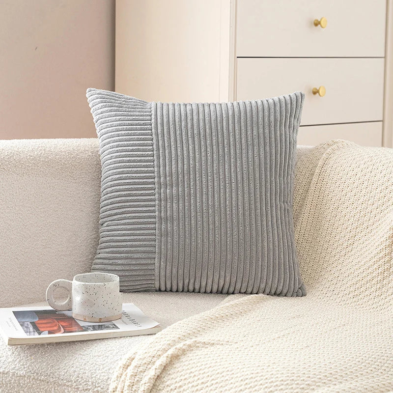 Pillow Cover Corduroy Mixed Ribbed Design Hidden Zipper