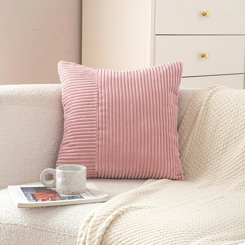 Pillow Cover Corduroy Mixed Ribbed Design Hidden Zipper