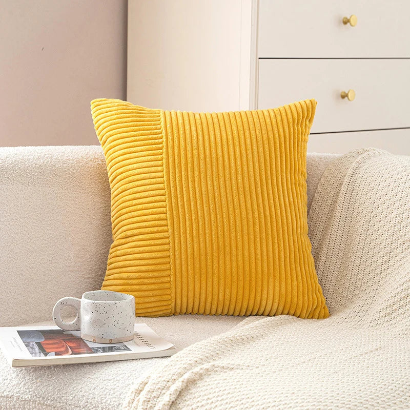 Pillow Cover Corduroy Mixed Ribbed Design Hidden Zipper