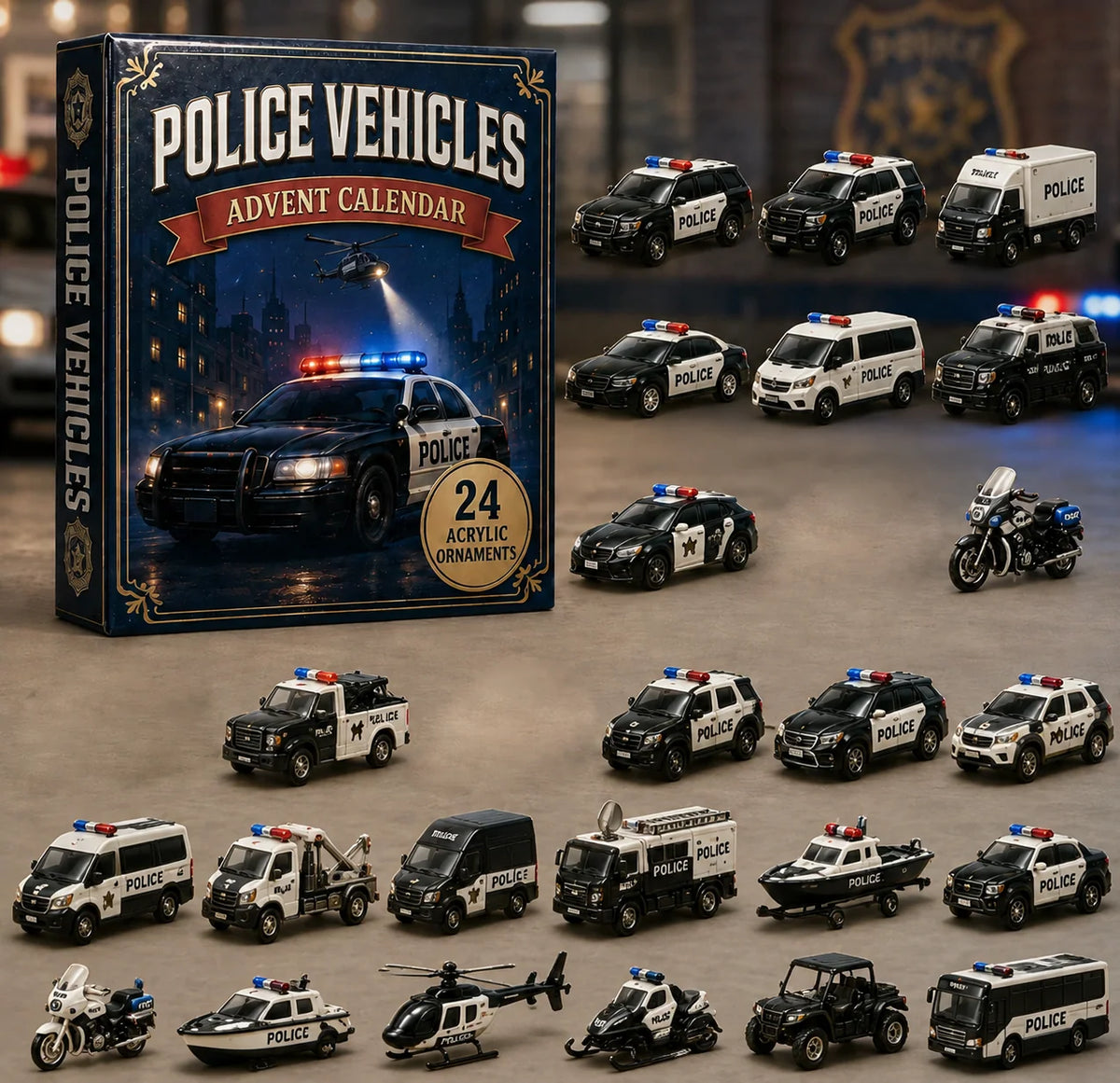 Police Vehicle Advent Calendar 24 Vehicles Across Land, Air & Sea