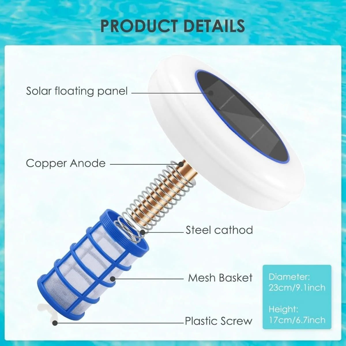 Pool Ionizer Solar-Powered RGB LED 7-Color Lighting