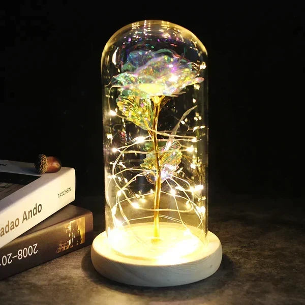 Preserved Rose Display Clear Dome LED Illuminated Base