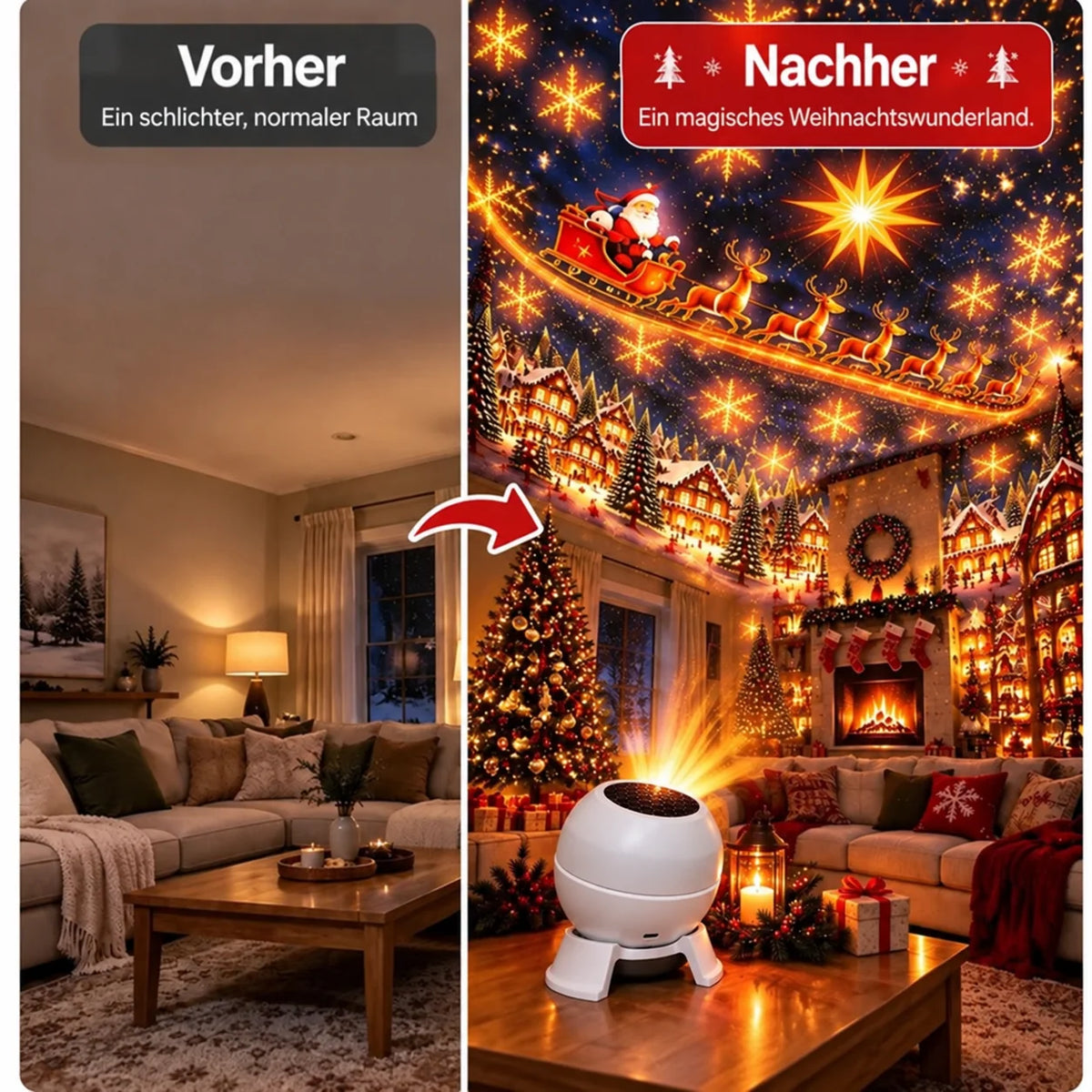 Projection Night Light Christmas Scenes USB-Powered Compact
