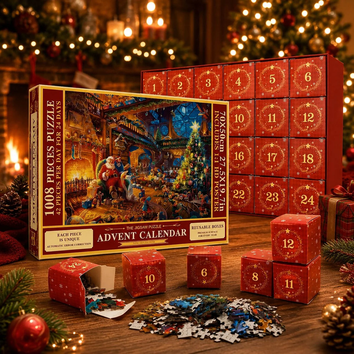 Puzzle Advent Calendar 1,008 Pieces 24-Day Set With Reference Poster