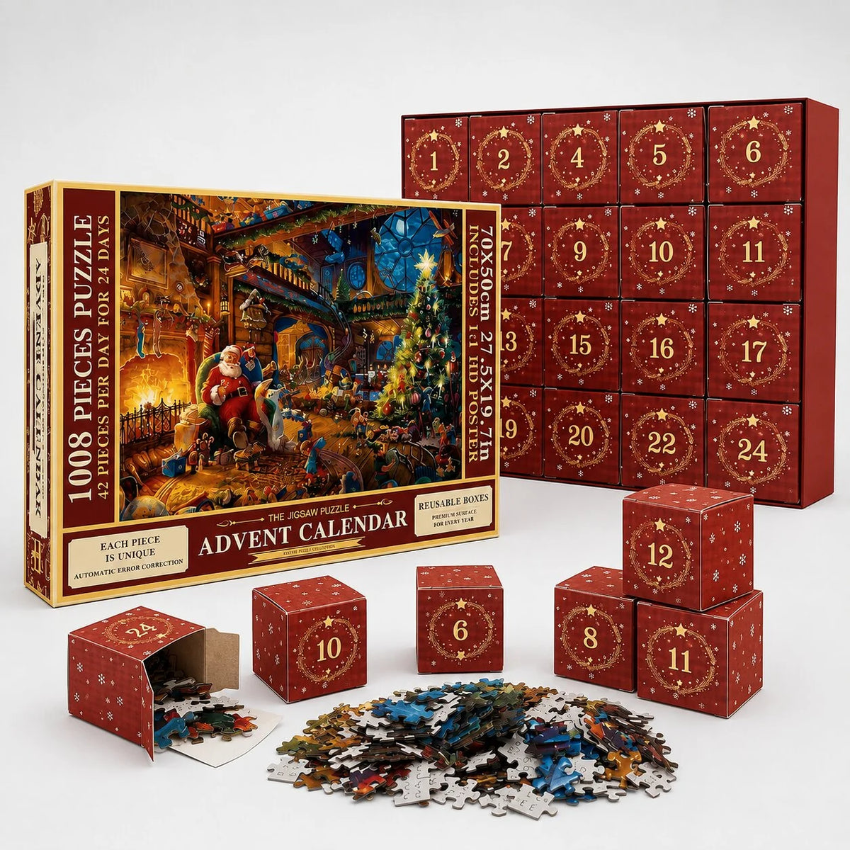 Puzzle Advent Calendar 1,008 Pieces 24-Day Set With Reference Poster