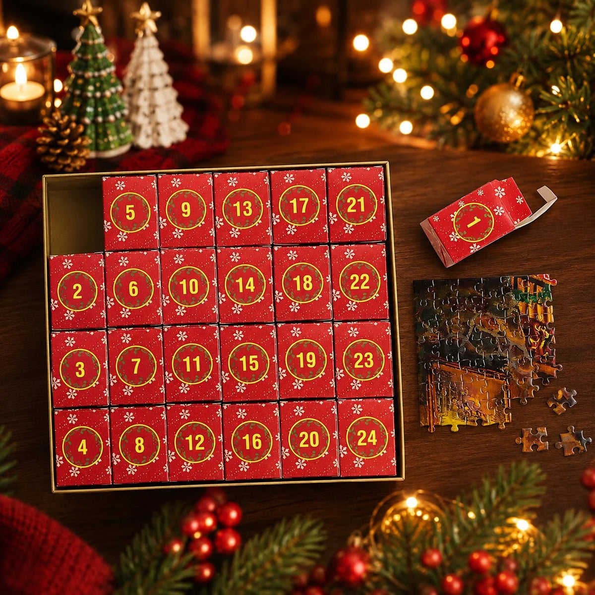 Puzzle Advent Calendar 1,008 Pieces 24-Day Set With Reference Poster