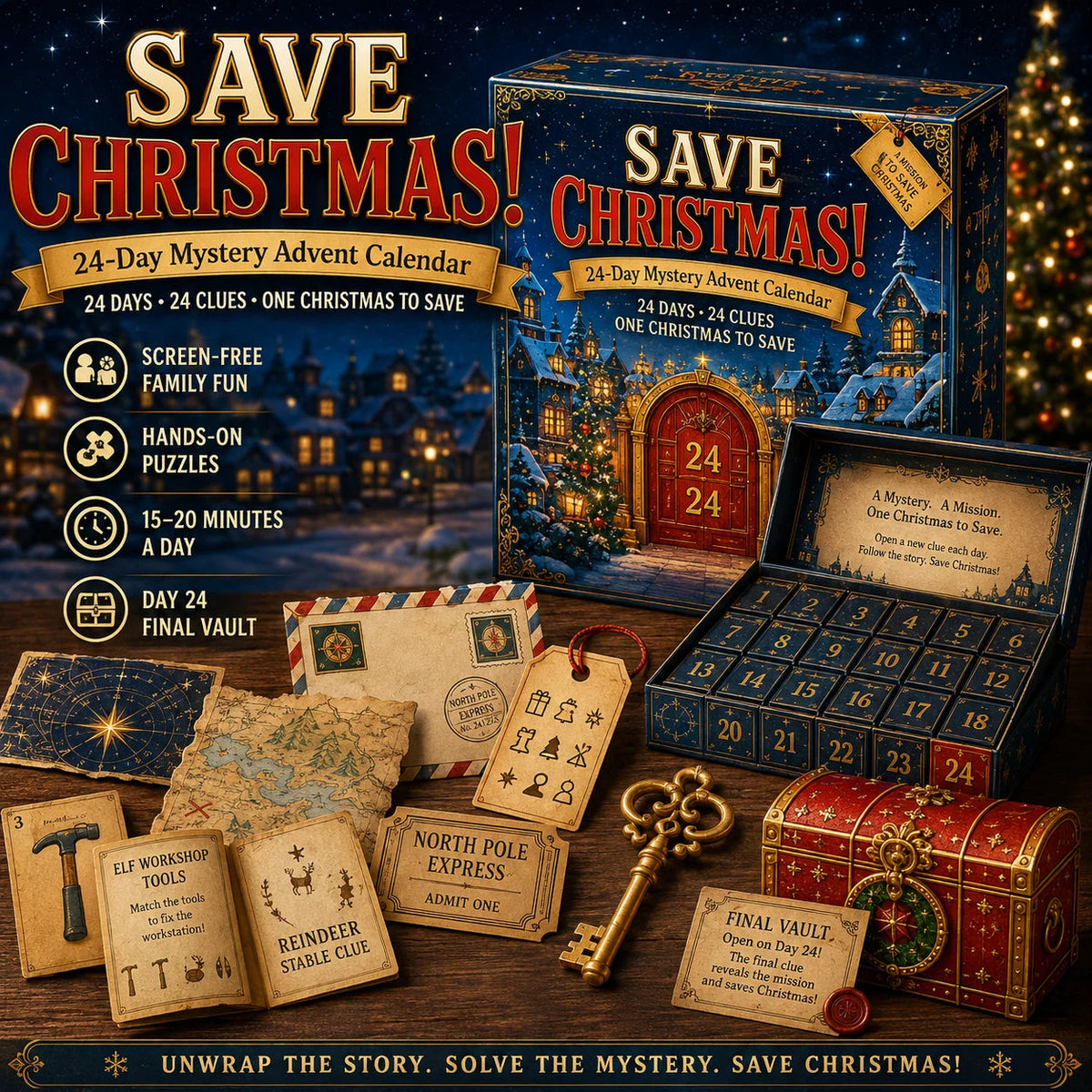 Puzzle Advent Calendar Ongoing Mystery Story 24 Daily Clues