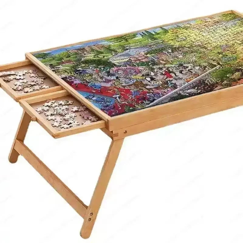 Puzzle Table Wooden Folding 4 Drawers Fits 1,500 Pieces