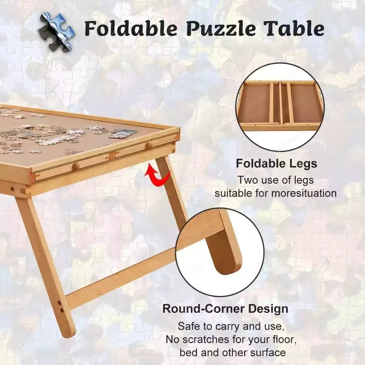 Puzzle Table Wooden Folding 4 Drawers Fits 1,500 Pieces