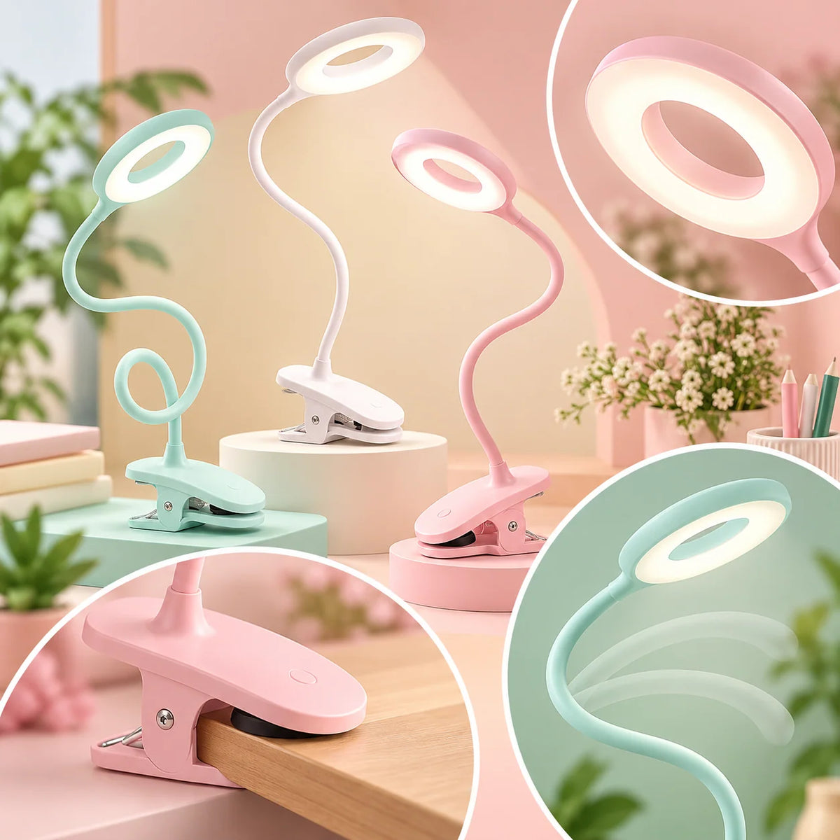 Reading Lamp Clip-On Dimmable LED USB Flexible Arm