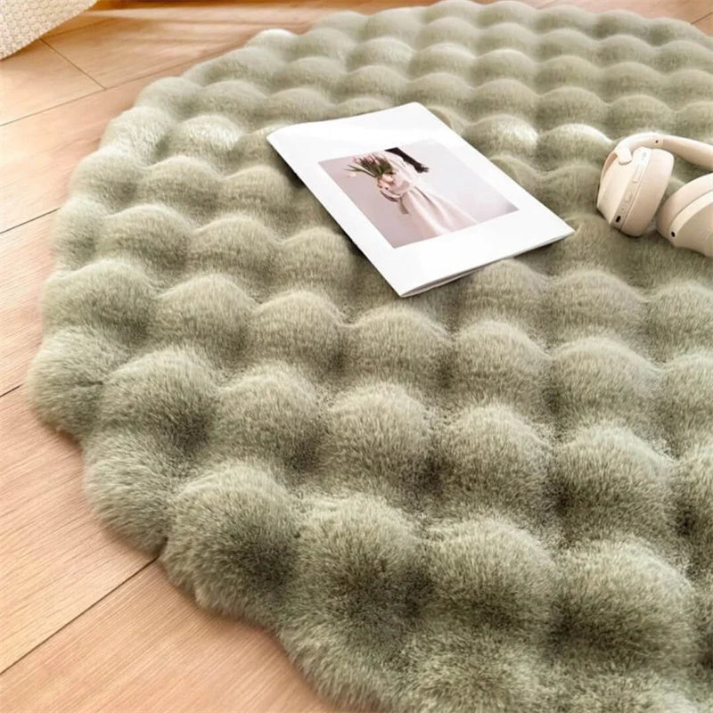 Round Rug High-Pile Faux Fur Non-Slip Machine-Washable