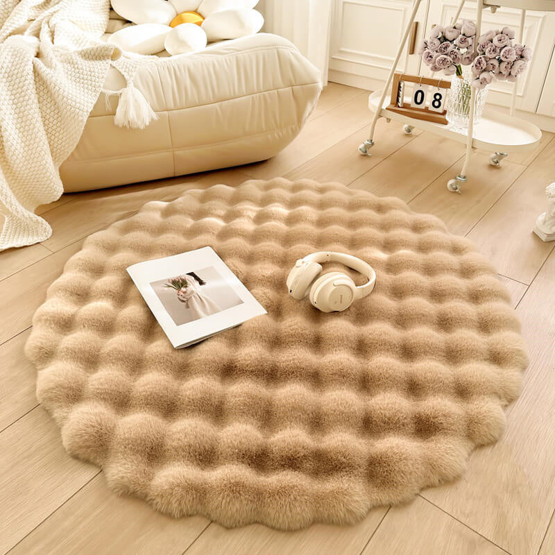 Round Rug High-Pile Faux Fur Non-Slip Machine-Washable