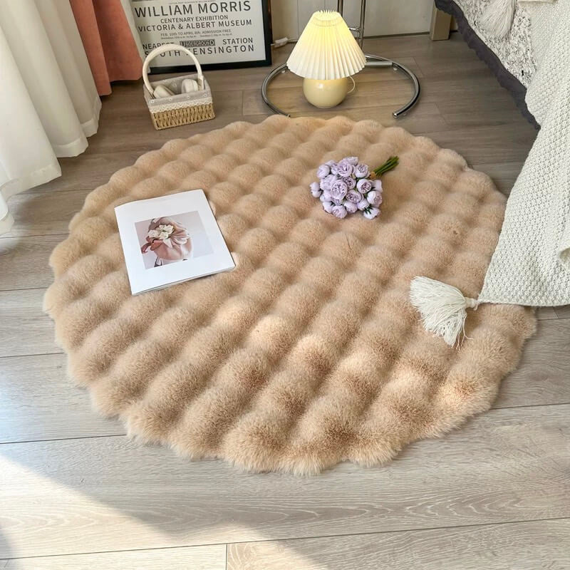Round Rug High-Pile Faux Fur Non-Slip Machine-Washable