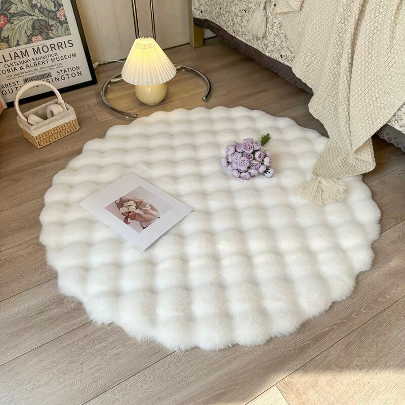 Round Rug High-Pile Faux Fur Non-Slip Machine-Washable