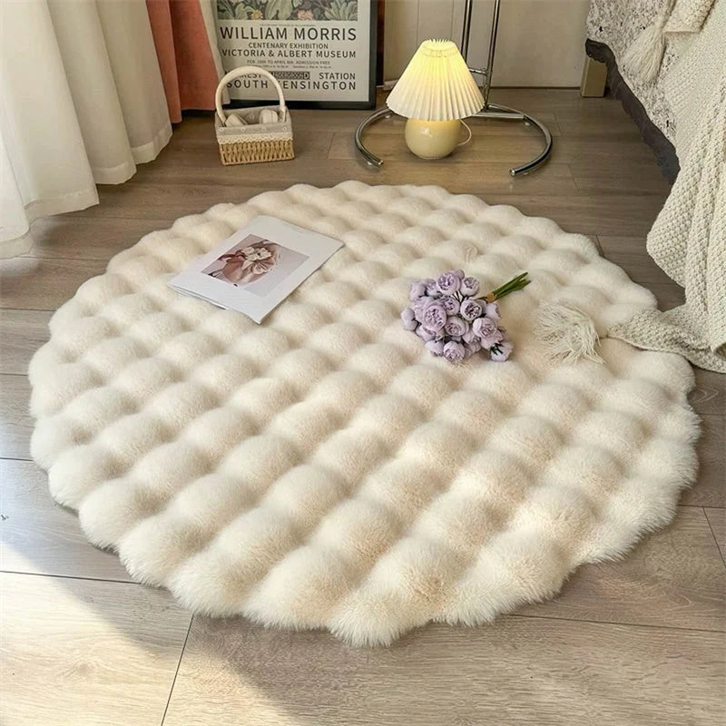 Round Rug High-Pile Faux Fur Non-Slip Machine-Washable