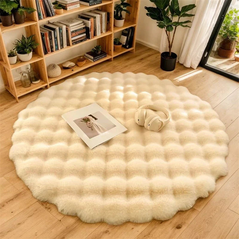 Round Rug High-Pile Faux Fur Non-Slip Machine-Washable