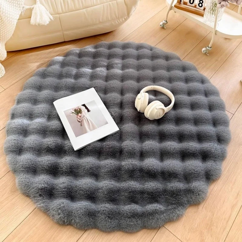 Round Rug High-Pile Faux Fur Non-Slip Machine-Washable