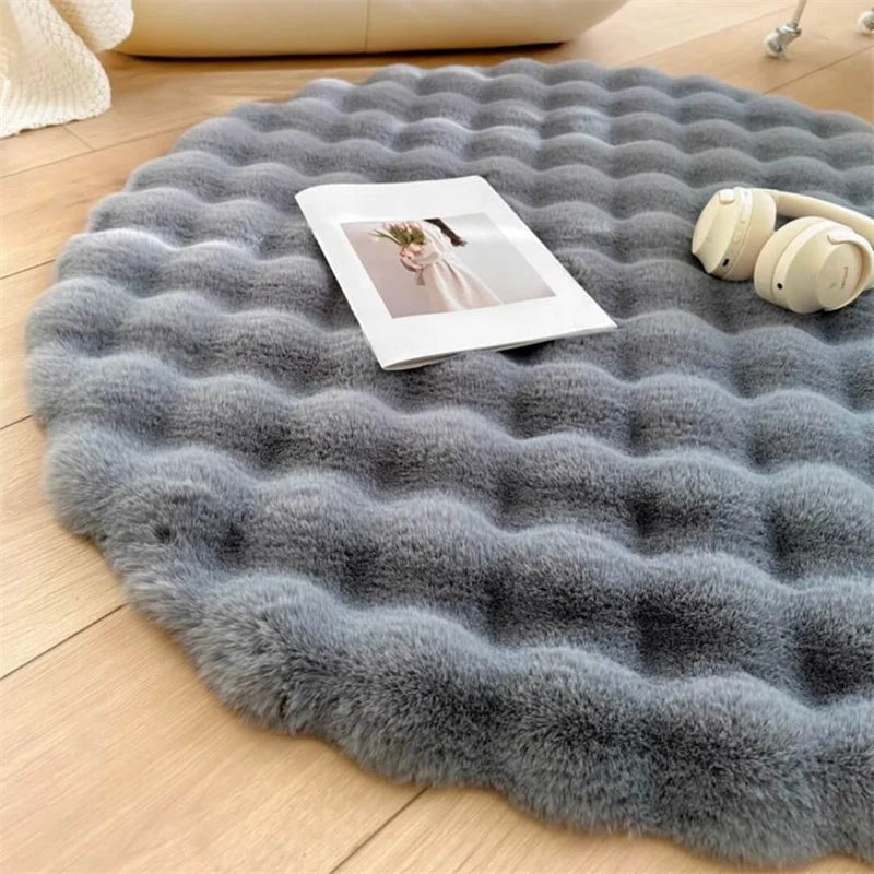 Round Rug High-Pile Faux Fur Non-Slip Machine-Washable