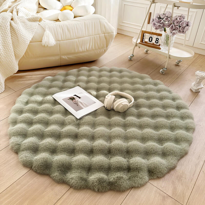 Round Rug High-Pile Faux Fur Non-Slip Machine-Washable