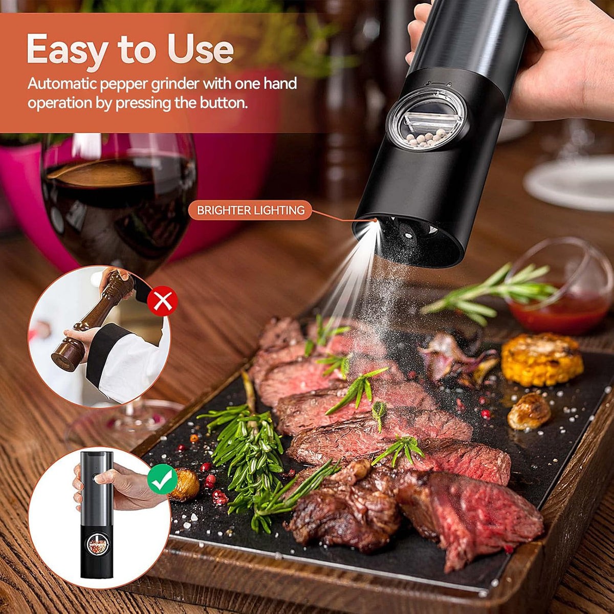 Salt And Pepper Grinder Set Electric USB-C Rechargeable Five Settings