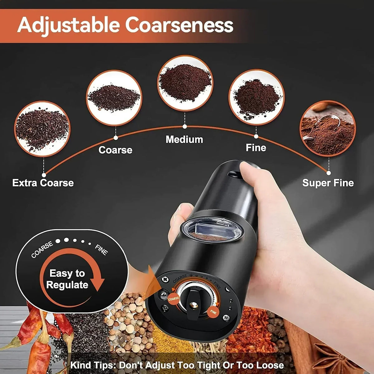 Salt And Pepper Grinder Set Electric USB-C Rechargeable Five Settings