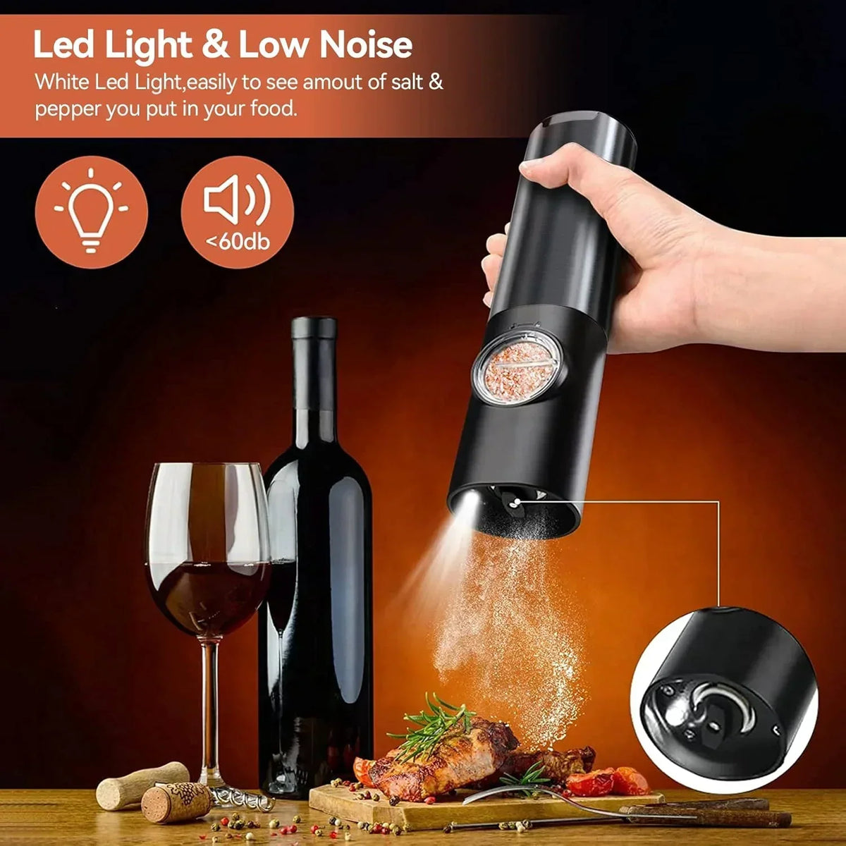 Salt And Pepper Grinder Set Electric USB-C Rechargeable Five Settings