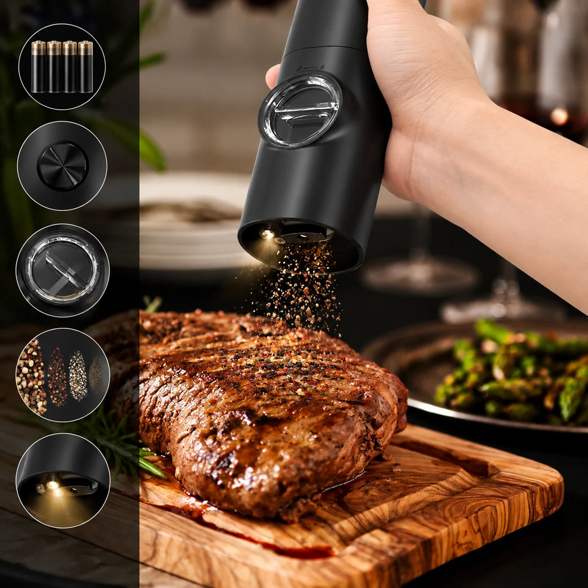 Salt & Pepper Grinder Set Tilt-Activated Adjustable Grind