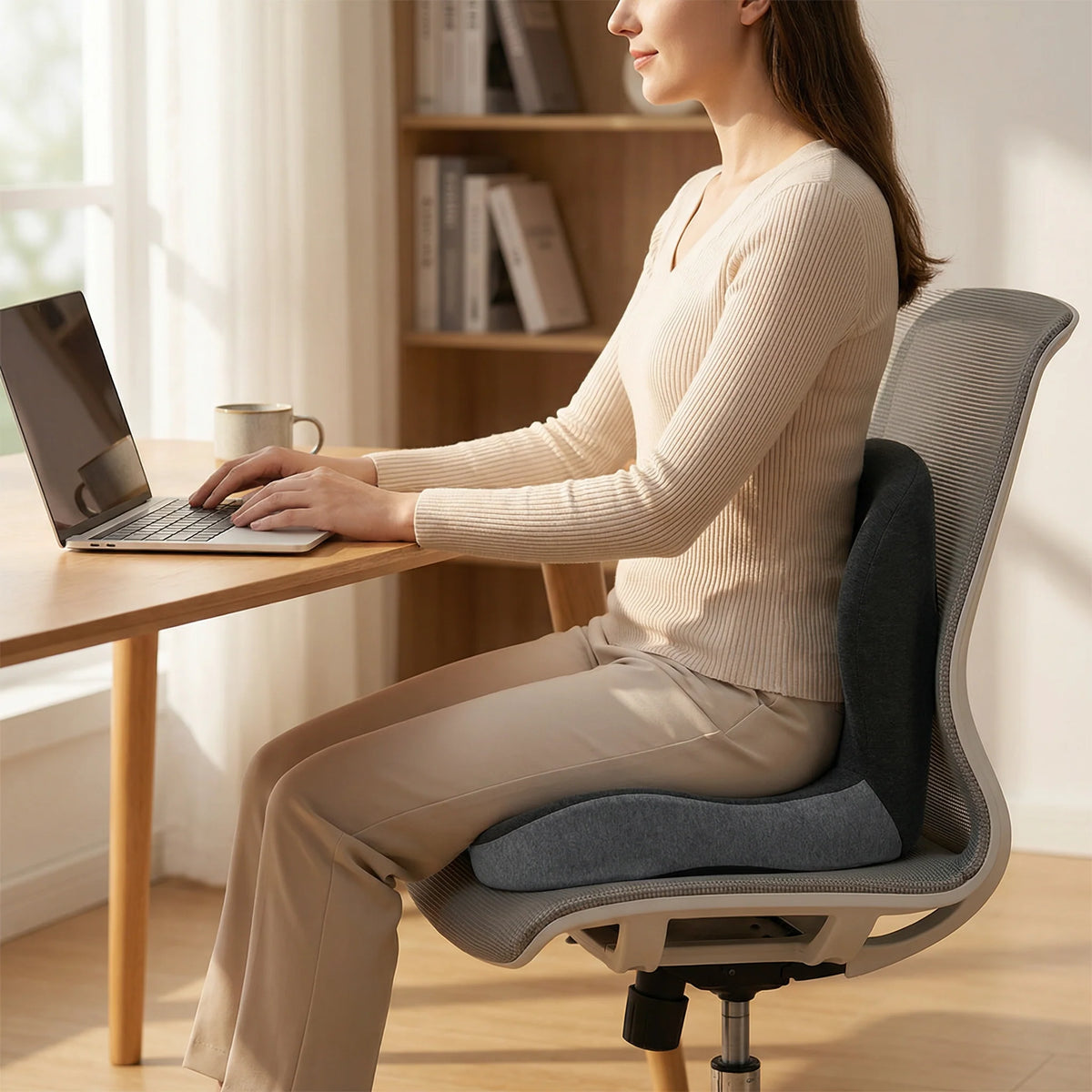 Seat Cushion Memory Foam Attached Backrest Washable Cover